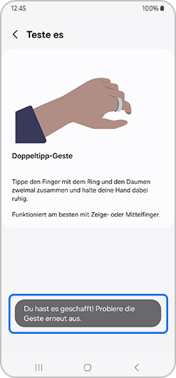 Nachricht bei richtiger Doppeltipp-Geste wird angezeigt.