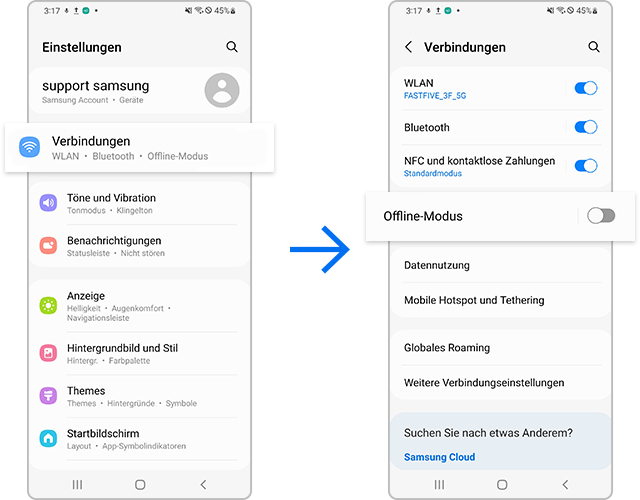Offline-Modus deaktivieren