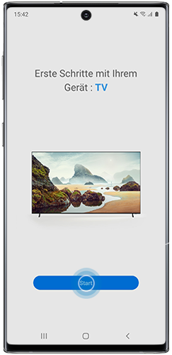 Start ist in der TV-Suche der SmartThings-App des Galaxy Note10 markiert.