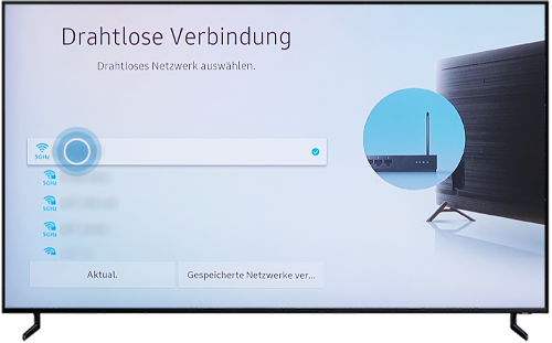 Eine Liste mit verfügbaren Netzwerken wird im QLED Q80R angezeigt.
