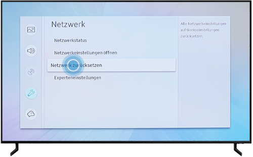 Netzwerk zurücksetzen ist in den Einstellungen des QLED Q80R markiert.