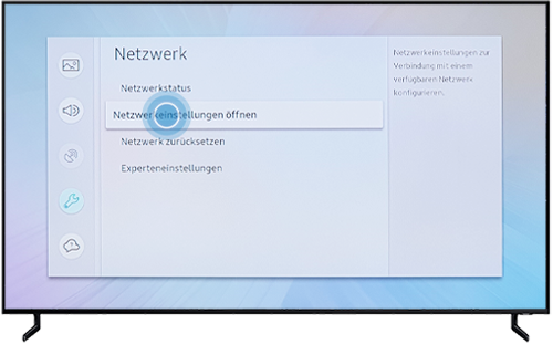 Netzwerkeinstellungen öffnen ist in den Einstellungen des QLED Q80R markiert.