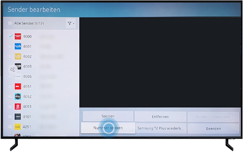 Nummer ändern ist im Sendermenü des QLED Q80R markiert.