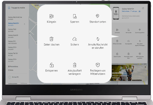 Find My Mobile Optionen werden im Samsung Laptop angezeigt.