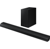 A Samsung B-Series Soundbar with a subwoofer.