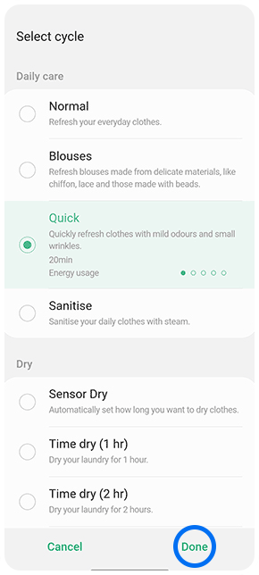 SmartThings app AirDresser Cycles