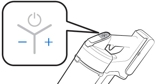 Plus and minus icon o control suction power.