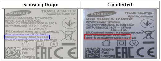 Charger Samsung origin vs counterfeit