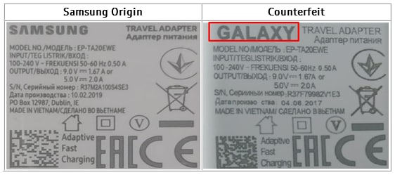 Charger Samsung origin vs counterfeit