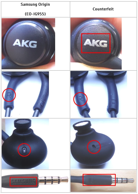 AKG earphone Samsung origin vs counterfeit
