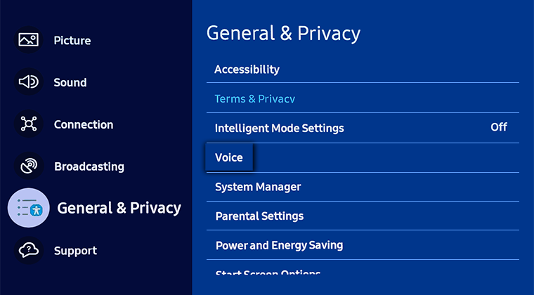 Select General & Privacy then Voice