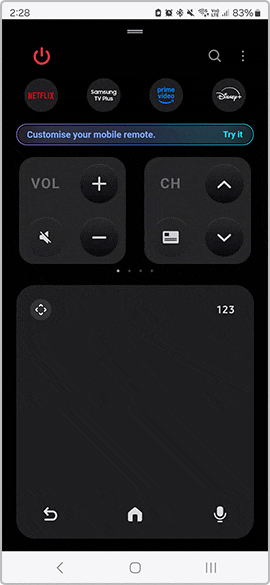 GIF of TV remote on SmartThings app