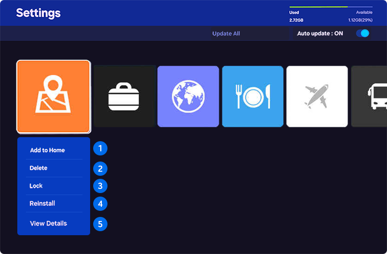 Here you can access your app settings