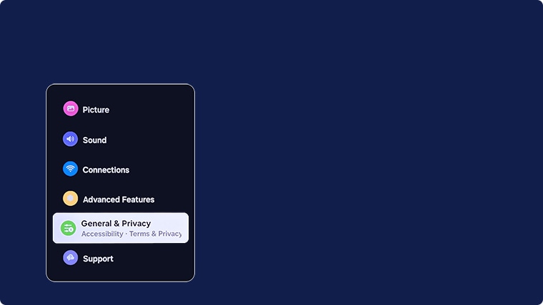 General and Privacy selected in TV settings