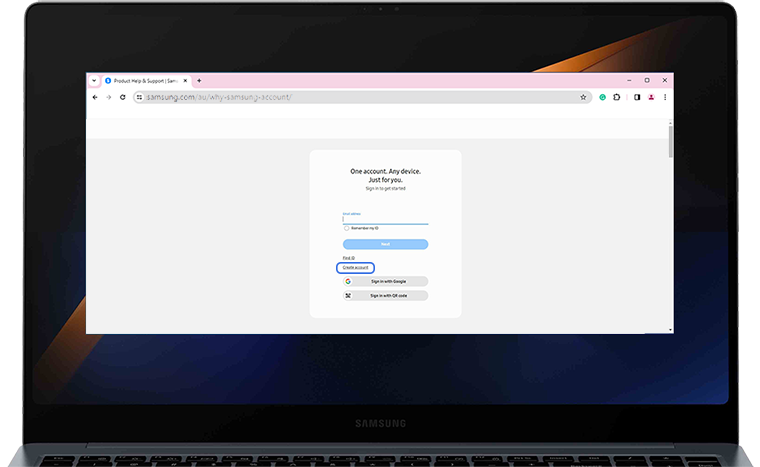 Create account button selected