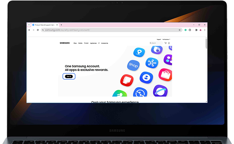 Sign Up button on Samsung Australia create an account page