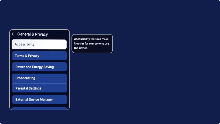 Accessibility setting displayed on TV menu