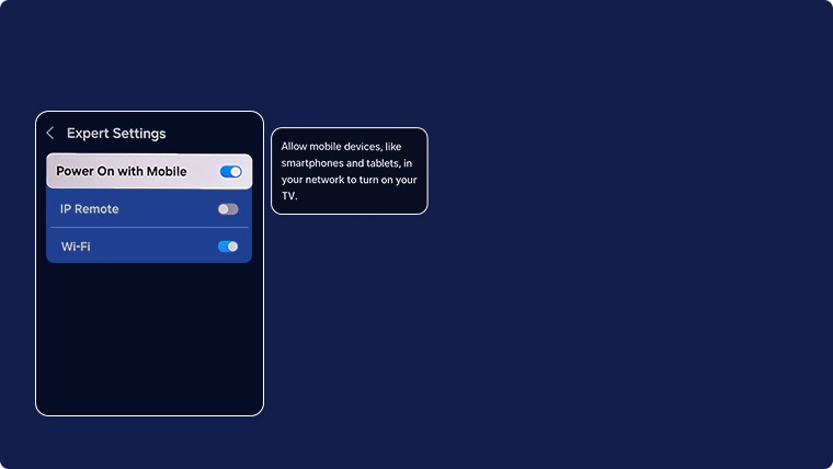 Power on with Mobile switched on in TV settings