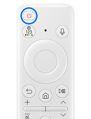 Image of The Frame remote with power button highlighted