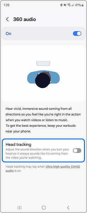 Toggle on the setting