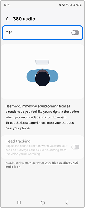 Toggle on the setting