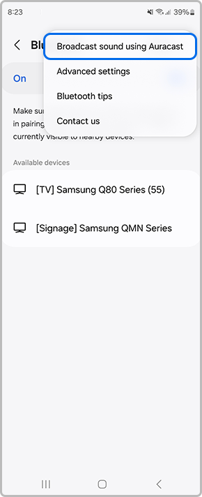 Select Broadcast sound using Auracast