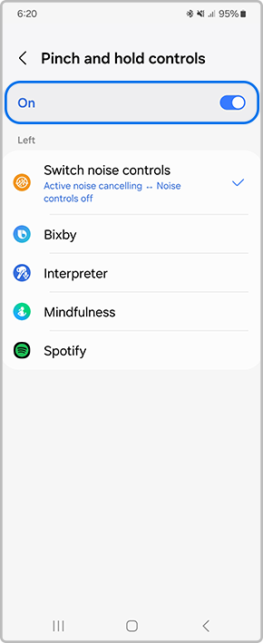 Toggle on setting