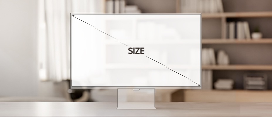 A transparent monitor with an arrow stretching diagonally to show the size of the screen.