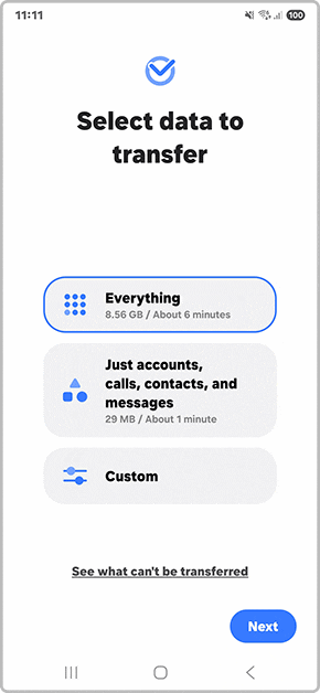 Choose what to bring across, then tap on next