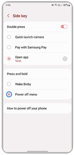 choose between Wake Bixby or Power off menu f