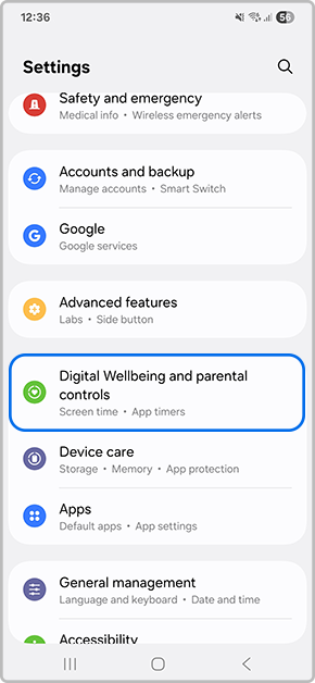 Select Digital Wellbeing and Parental Controls