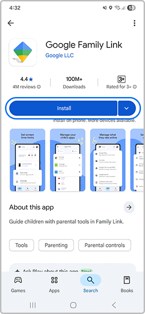 Download family Link from the Google Playstore
