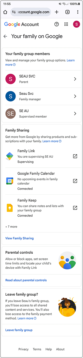 View manage family settings