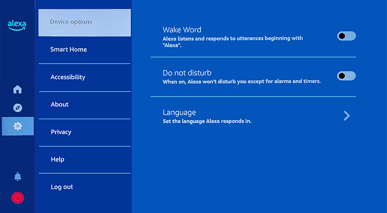 Alexa Settings page.