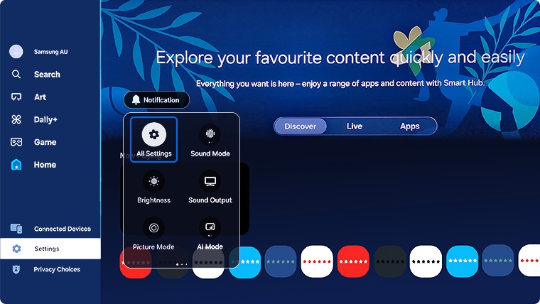 Select Settings and then all settings