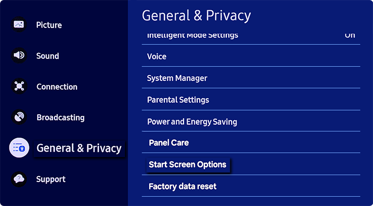 Choose General and Privacy then Smart Screen Options