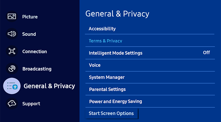 Choose General and Privacy then Smart Screen Options