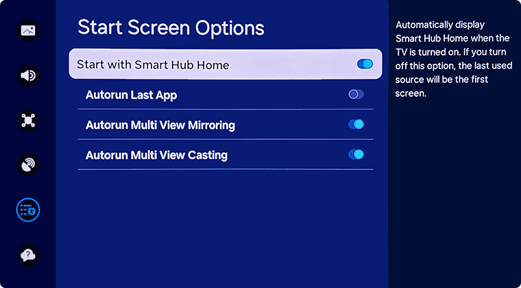 Here you can adjust your start screen options