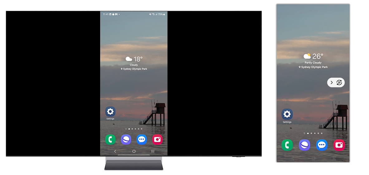 Image of mirroring via Smart View on TV and phone