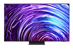 Samsung OLED with a futuristic purple and blue design displayed.