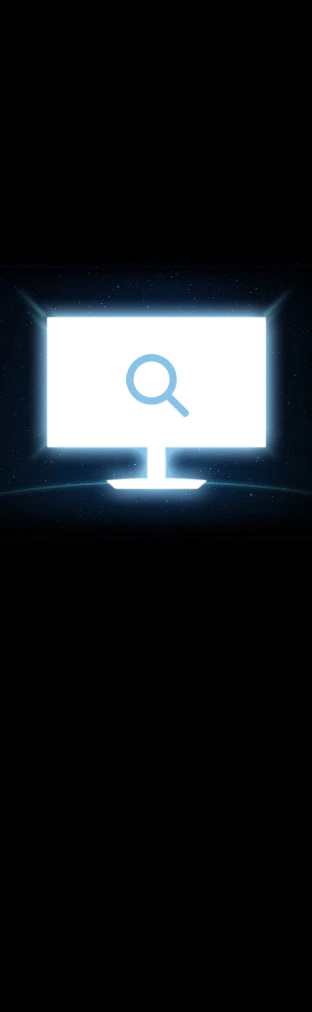 A monitor silhouette with a magnifyingglass icon.