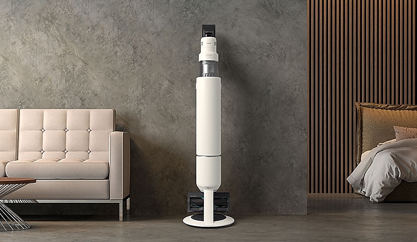 A Bespoke Jet™ AI model in Satin Greige stands upright inside a modern room.