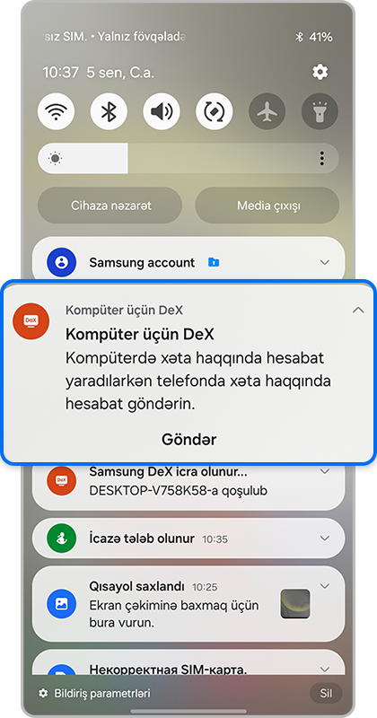 Smartfonda "Göndərmə xətası" ekranının görüntüsü.