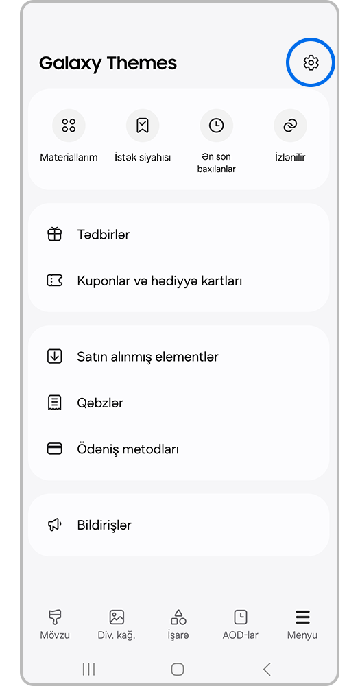 Ekranın yuxarı sağ küncündəki Parametrlər simgesini vurun