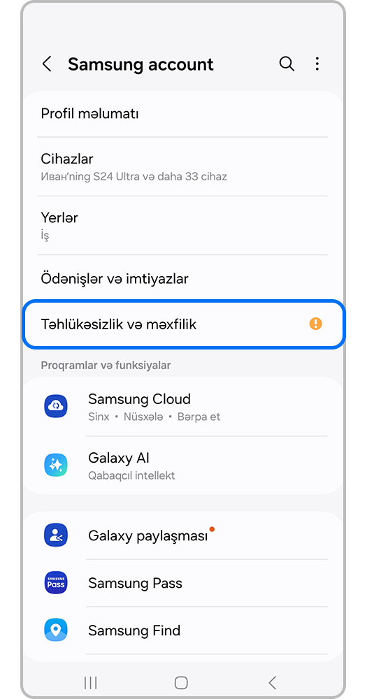 "Təhlükəsizlik və Məxfilik" seçin.