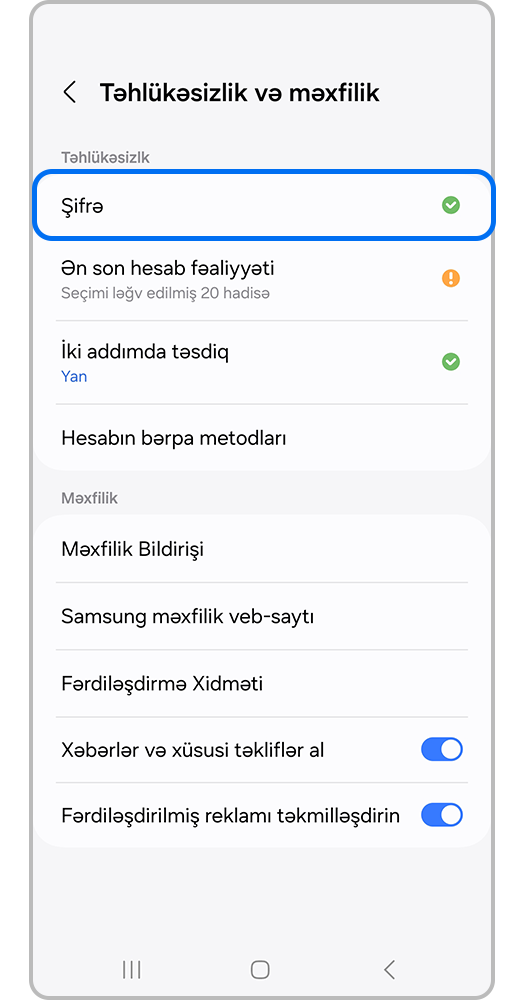 "Parol" düyməsini basın