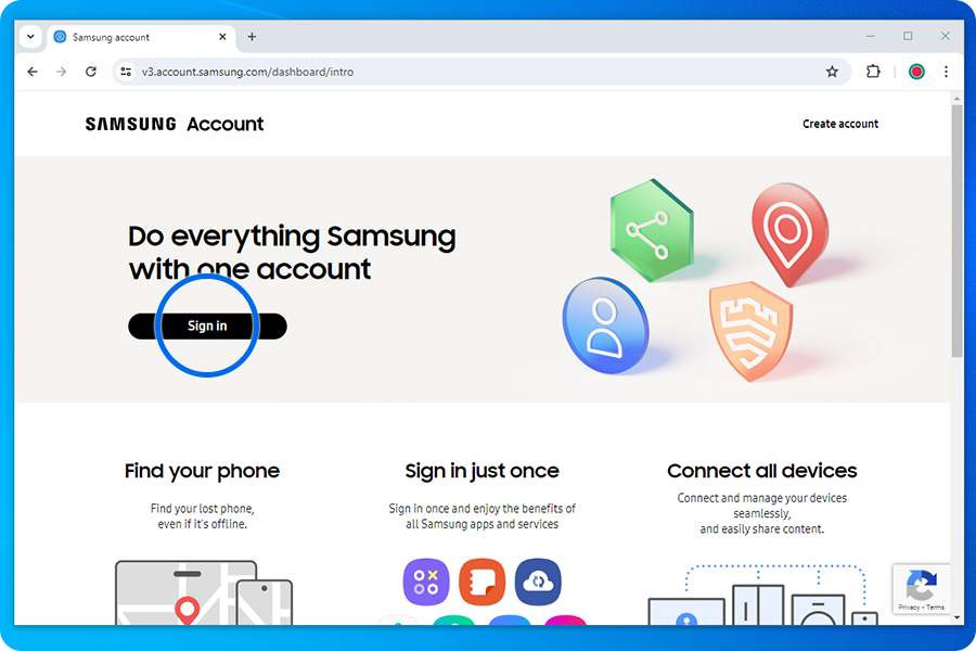 account.samsung.com saytına daxil olun