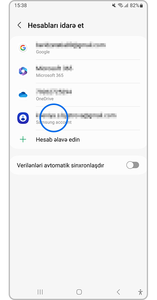 Samsung account hesabının üzərinə basın.