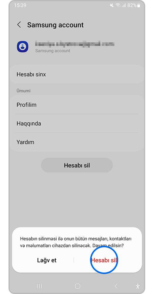 Hesabı sil düyməsinə basmaq.