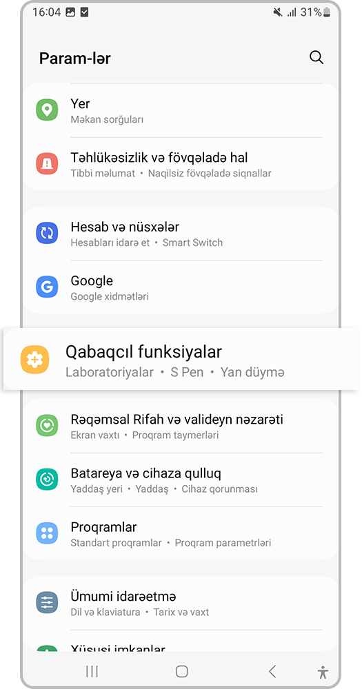 Qabaqcıl funksiyalar seçin.